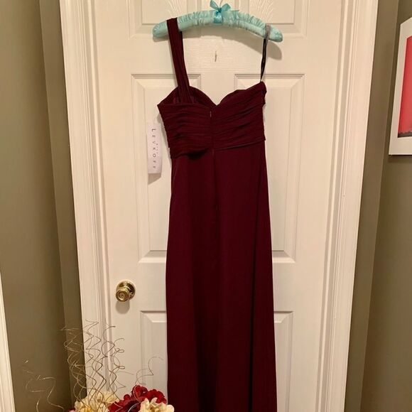 Wine Chiffon One Shoulder Bill Levkoff Dress NWT - Picture 4 of 6